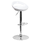 Contemporary White Plastic Adjustable Height Barstool with Rounded Cutout Back and Chrome Base, CH-TC3-1062-WH-GG