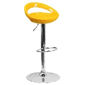 Contemporary Yellow Plastic Adjustable Height Barstool with Rounded Cutout Back and Chrome Base, CH-TC3-1062-YEL-GG
