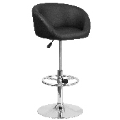 Contemporary Black Vinyl Adjustable Height Barstool with Barrel Back and Chrome Base, CH-TC3-1066L-BK-GG