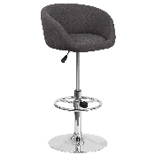 Contemporary Charcoal Fabric Adjustable Height Barstool with Barrel Back and Chrome Base, CH-TC3-1066L-BKFAB-GG
