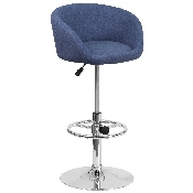 Contemporary Blue Fabric Adjustable Height Barstool with Barrel Back and Chrome Base, CH-TC3-1066L-BLFAB-GG