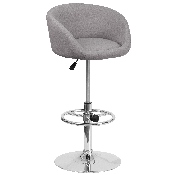 Contemporary Gray Fabric Adjustable Height Barstool with Barrel Back and Chrome Base, CH-TC3-1066L-GYFAB-GG