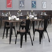30.25" x 60" Black Metal Table Set with Wood Top and 4 Stack Chairs, CH-WD-TBCH-27-GG