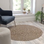 4 Foot Round Braided Design Natural Jute and Polyester Blend Indoor Area Rug, CI-19-3694-4-GG