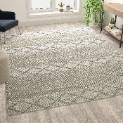 8' x 10' White & Ivory Geometric Design Handwoven Area Rug - Wool/Polyester/CottonBlend, CI-20-9450A-810-CR-GG