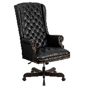 High Back Traditional Fully Tufted Black LeatherSoft Executive Swivel Ergonomic Office Chair with Arms, CI-360-BK-GG