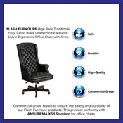 High Back Traditional Fully Tufted Black LeatherSoft Executive Swivel Ergonomic Office Chair with Arms, CI-360-BK-GG