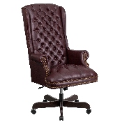 High Back Traditional Fully Tufted Burgundy LeatherSoft Executive Swivel Ergonomic Office Chair with Arms, CI-360-BY-GG