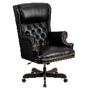 High Back Traditional Tufted Black LeatherSoft Executive Ergonomic Office Chair with Oversized Headrest & Nail Trim Arms