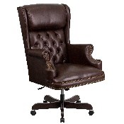 High Back Traditional Tufted Brown LeatherSoft Executive Ergonomic Office Chair with Oversized Headrest & Nail Trim Arms, CI-J600-BRN-GG