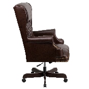 High Back Traditional Tufted Brown LeatherSoft Executive Ergonomic Office Chair with Oversized Headrest & Nail Trim Arms, CI-J600-BRN-GG