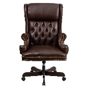 High Back Traditional Tufted Brown LeatherSoft Executive Ergonomic Office Chair with Oversized Headrest & Nail Trim Arms, CI-J600-BRN-GG