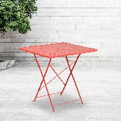 Commercial Grade 28" Square Coral Indoor-Outdoor Steel Folding Patio Table, CO-1-RED-GG