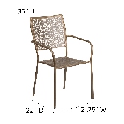 Commercial Grade Gold Indoor-Outdoor Steel Patio Arm Chair with Square Back, CO-2-GD-GG