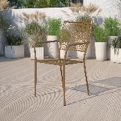 Commercial Grade Gold Indoor-Outdoor Steel Patio Arm Chair with Square Back, CO-2-GD-GG