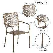 Commercial Grade Gold Indoor-Outdoor Steel Patio Arm Chair with Square Back, CO-2-GD-GG
