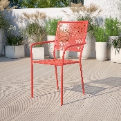 Commercial Grade Coral Indoor-Outdoor Steel Patio Arm Chair with Square Back, CO-2-RED-GG