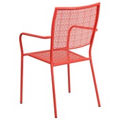 Commercial Grade Coral Indoor-Outdoor Steel Patio Arm Chair with Square Back, CO-2-RED-GG