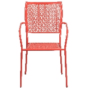 Commercial Grade Coral Indoor-Outdoor Steel Patio Arm Chair with Square Back, CO-2-RED-GG