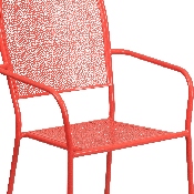 Commercial Grade Coral Indoor-Outdoor Steel Patio Arm Chair with Square Back, CO-2-RED-GG