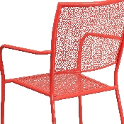 Commercial Grade Coral Indoor-Outdoor Steel Patio Arm Chair with Square Back, CO-2-RED-GG