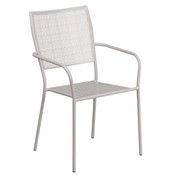 Commercial Grade Light Gray Indoor-Outdoor Steel Patio Arm Chair with Square Back, CO-2-SIL-GG
