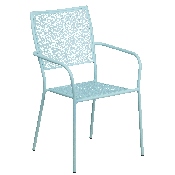 Commercial Grade Sky Blue Indoor-Outdoor Steel Patio Arm Chair with Square Back, CO-2-SKY-GG