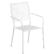 Commercial Grade White Indoor-Outdoor Steel Patio Arm Chair with Square Back, CO-2-WH-GG