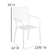 Commercial Grade White Indoor-Outdoor Steel Patio Arm Chair with Square Back, CO-2-WH-GG
