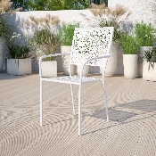 Commercial Grade White Indoor-Outdoor Steel Patio Arm Chair with Square Back, CO-2-WH-GG