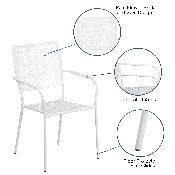 Commercial Grade White Indoor-Outdoor Steel Patio Arm Chair with Square Back, CO-2-WH-GG