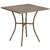 Commercial Grade 28" Square Gold Indoor-Outdoor Steel Patio Table Set with 2 Round Back Chairs, CO-28SQ-03CHR2-GD-GG