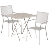 Commercial Grade 28" Square Light Gray Indoor-Outdoor Steel Folding Patio Table Set with 2 Square Back Chairs
