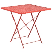 Commercial Grade 28" Square Coral Indoor-Outdoor Steel Folding Patio Table Set with 4 Round Back Chairs, CO-28SQF-03CHR4-RED-GG