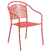 Commercial Grade 28" Square Coral Indoor-Outdoor Steel Folding Patio Table Set with 4 Round Back Chairs, CO-28SQF-03CHR4-RED-GG
