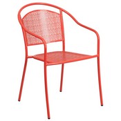 Commercial Grade Coral Indoor-Outdoor Steel Patio Arm Chair with Round Back, CO-3-RED-GG