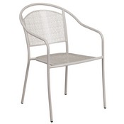 Commercial Grade Light Gray Indoor-Outdoor Steel Patio Arm Chair with Round Back, CO-3-SIL-GG