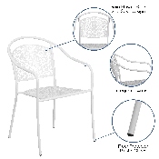 Commercial Grade White Indoor-Outdoor Steel Patio Arm Chair with Round Back, CO-3-WH-GG