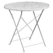 Commercial Grade 30" Round White Indoor-Outdoor Steel Folding Patio Table Set with 2 Square Back Chairs, CO-30RDF-02CHR2-WH-GG
