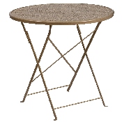 Commercial Grade 30" Round Gold Indoor-Outdoor Steel Folding Patio Table Set with 4 Square Back Chairs, CO-30RDF-02CHR4-GD-GG
