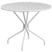 Commercial Grade 35.25" Round White Indoor-Outdoor Steel Patio Table Set with 4 Round Back Chairs, CO-35RD-03CHR4-WH-GG