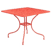 Commercial Grade 35.5" Square Coral Indoor-Outdoor Steel Patio Table Set with 4 Square Back Chairs, CO-35SQ-02CHR4-RED-GG