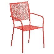 Commercial Grade 35.5" Square Coral Indoor-Outdoor Steel Patio Table Set with 4 Square Back Chairs, CO-35SQ-02CHR4-RED-GG