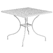 Commercial Grade 35.5" Square White Indoor-Outdoor Steel Patio Table Set with 2 Round Back Chairs, CO-35SQ-03CHR2-WH-GG
