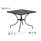 Commercial Grade 35.5" Square Black Indoor-Outdoor Steel Patio Table, CO-6-BK-GG