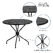 Commercial Grade 35.25" Round Black Indoor-Outdoor Steel Patio Table, CO-7-BK-GG
