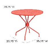 Commercial Grade 35.25" Round Coral Indoor-Outdoor Steel Patio Table, CO-7-RED-GG