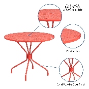 Commercial Grade 35.25" Round Coral Indoor-Outdoor Steel Patio Table, CO-7-RED-GG