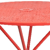 Commercial Grade 35.25" Round Coral Indoor-Outdoor Steel Patio Table, CO-7-RED-GG