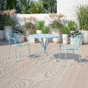 Commercial Grade 35.25" Round Sky Blue Indoor-Outdoor Steel Patio Table, CO-7-SKY-GG